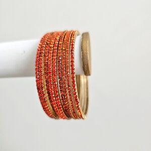 Orange Jeweled Bangles Rhinestone Fancy Indian Bangle Pakistani Jewelry Bracelet